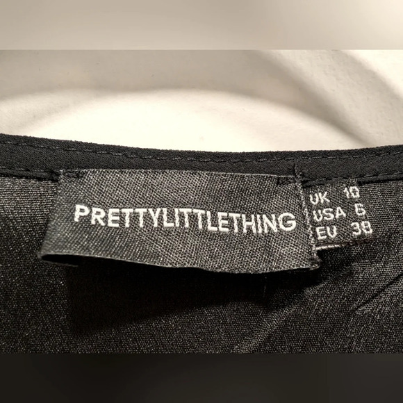 PrettyLittleThing Black Sheer Chiffon Ruched Long Sleeve Cocktail Dress Size 6 - Picture 7 of 8